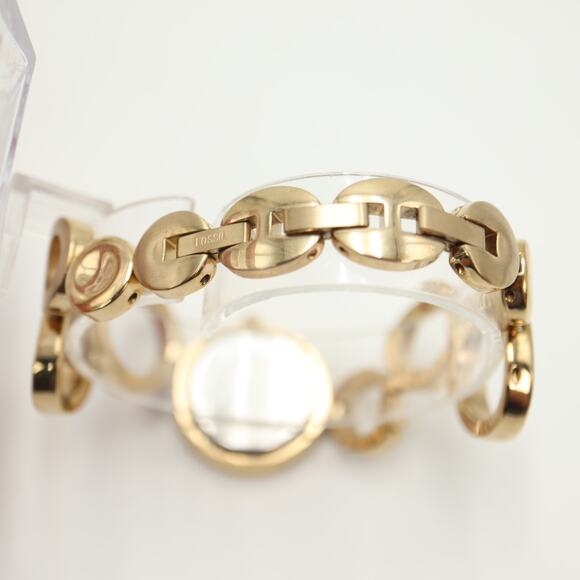 Fossil Gold Tone 25mm Textured Dial Watch Circle Link Bracelet with New Battery - Picture 11 of 14